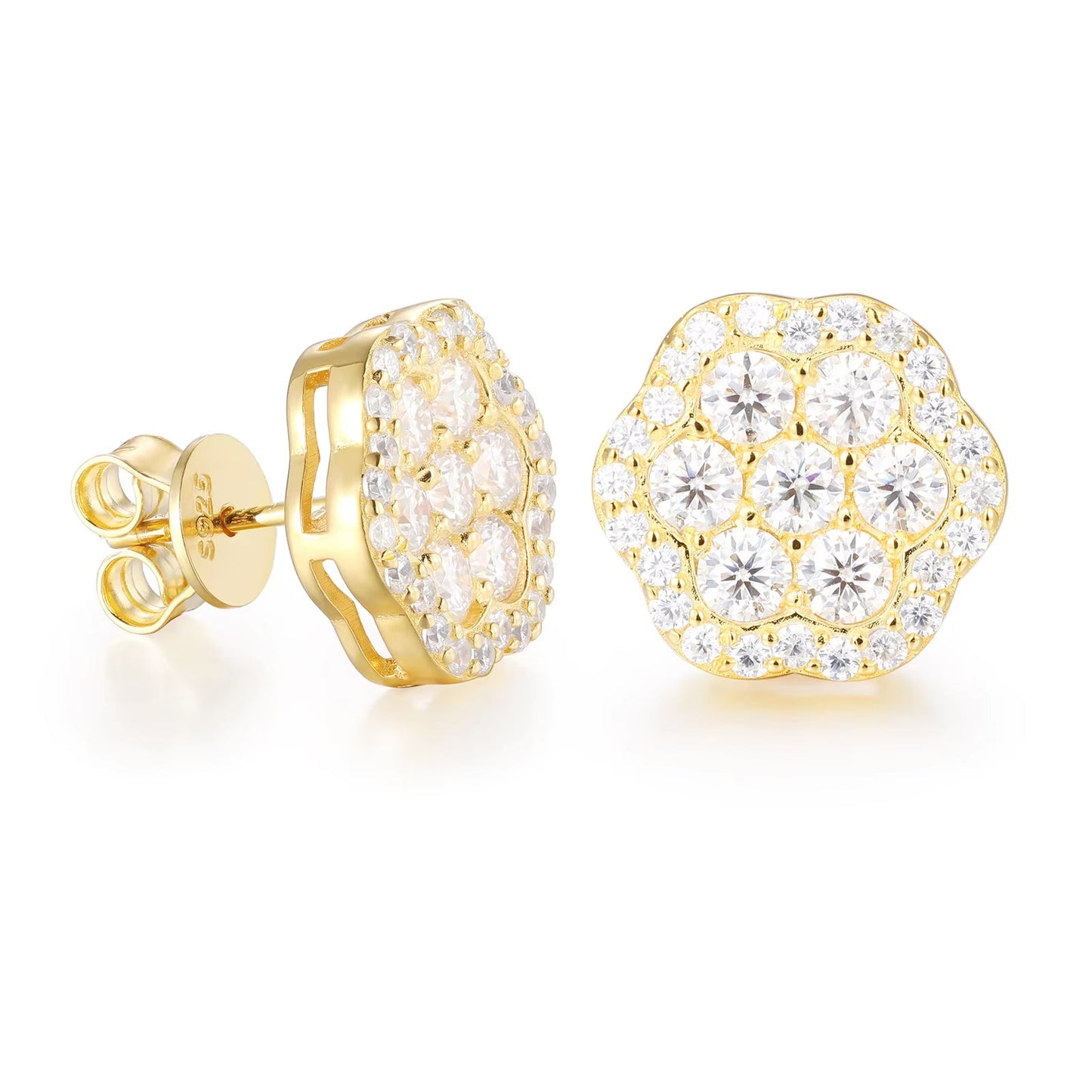 Lotus Moissanite Flower Stud Earrings