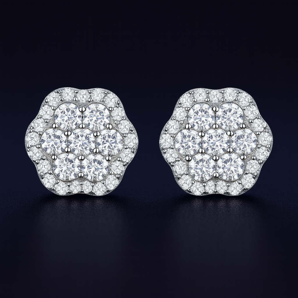Lotus Moissanite Flower Stud Earrings