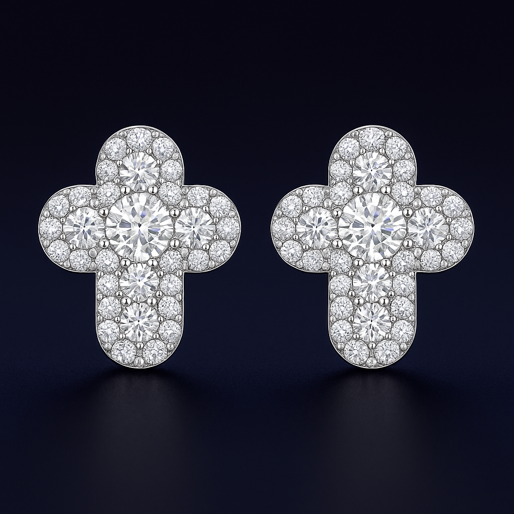 Moissanite Cross Stud Earrings