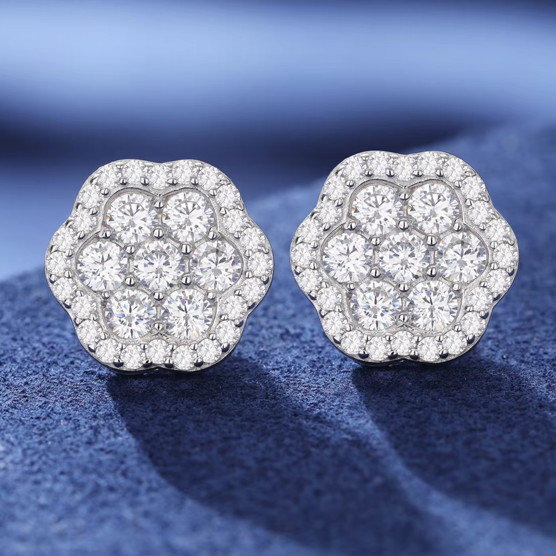 Lotus Moissanite Flower Stud Earrings 