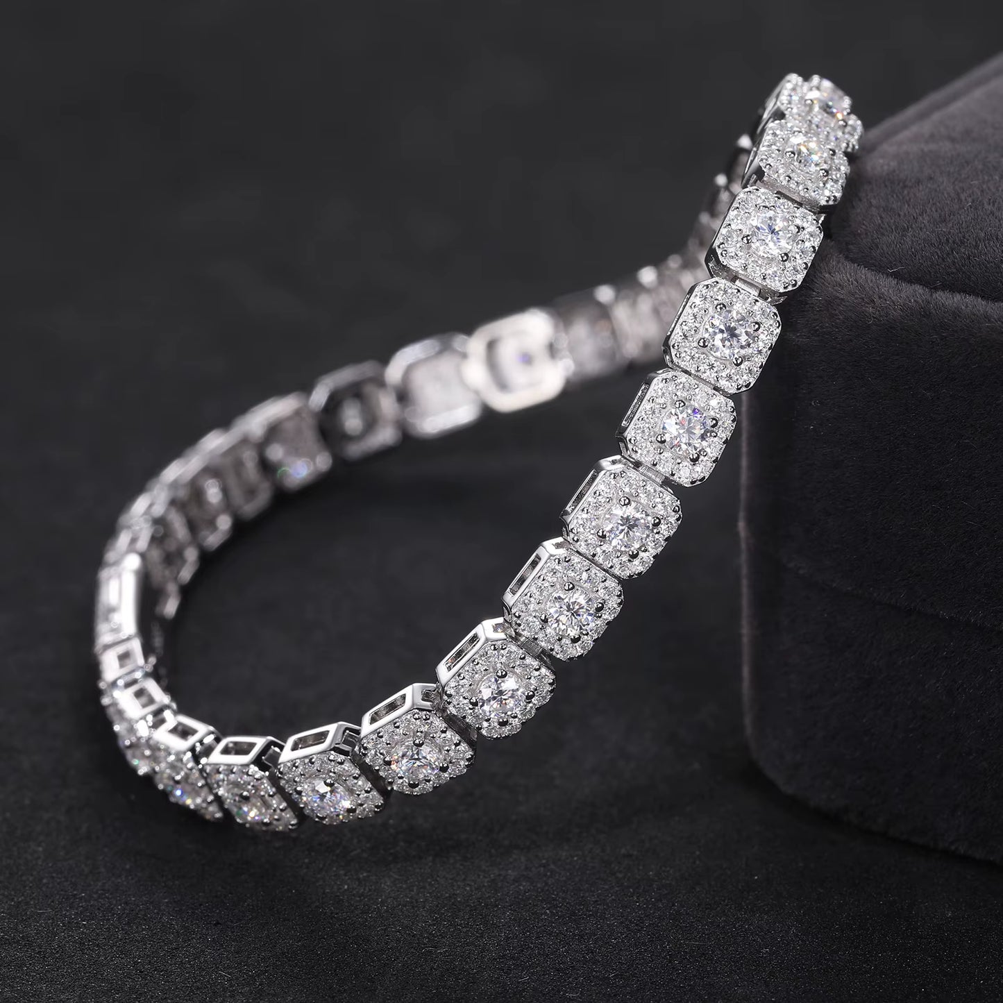 6mm Moissanite Halo Tennis Bracelet 