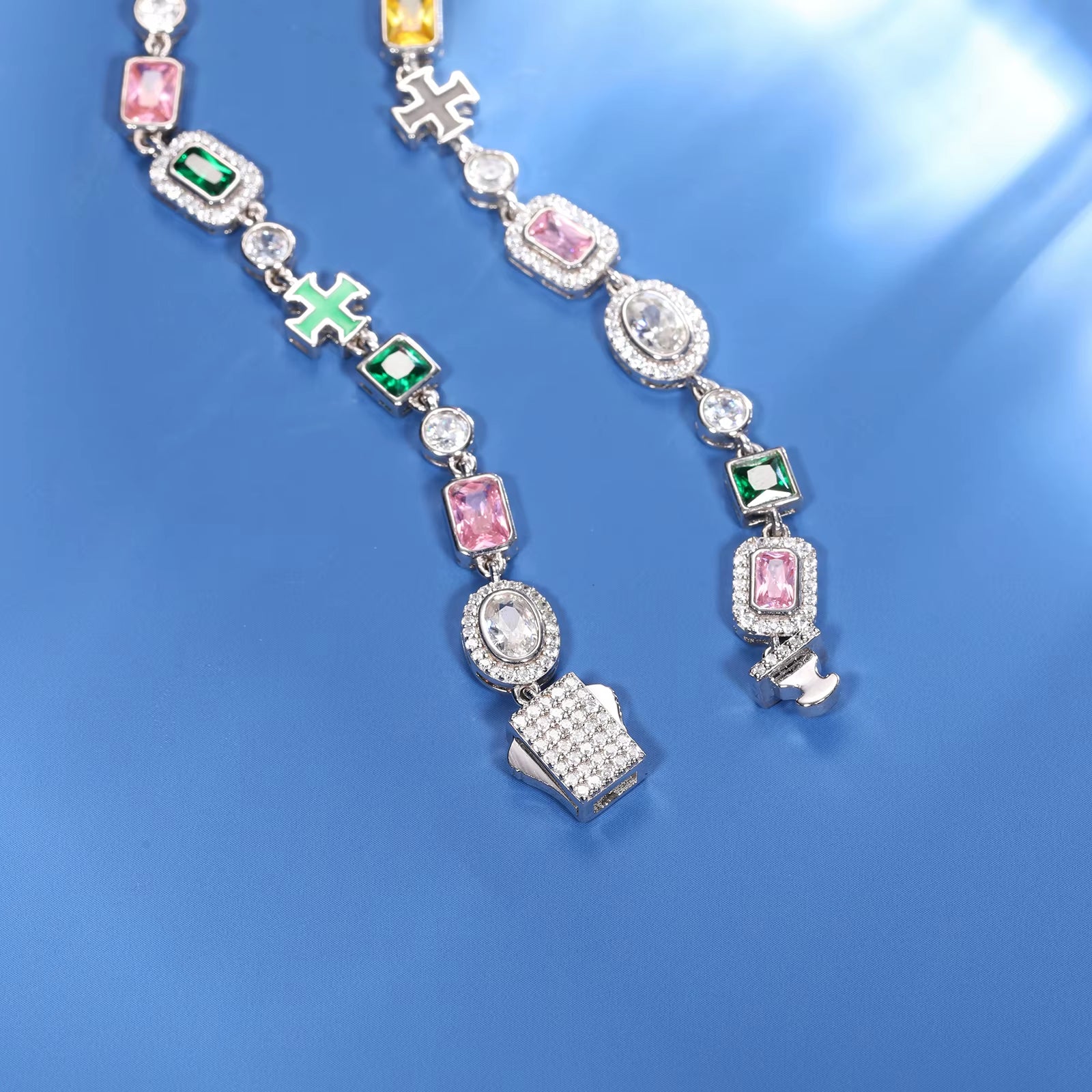 Gemstone Enamel Cross Tennis Bracelet