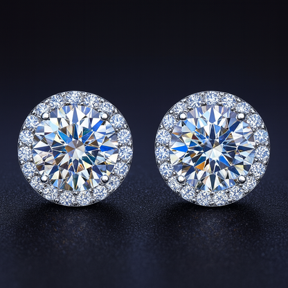 VVS Moissanite Halo Studs – Screw-Back
