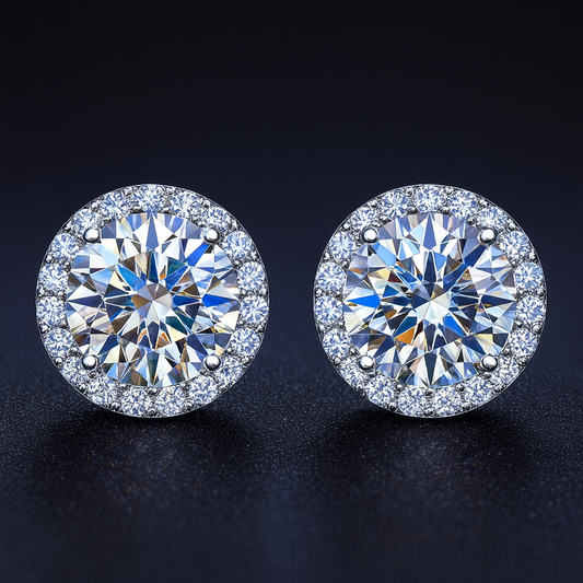 VVS Moissanite Halo Studs – Screw-Back