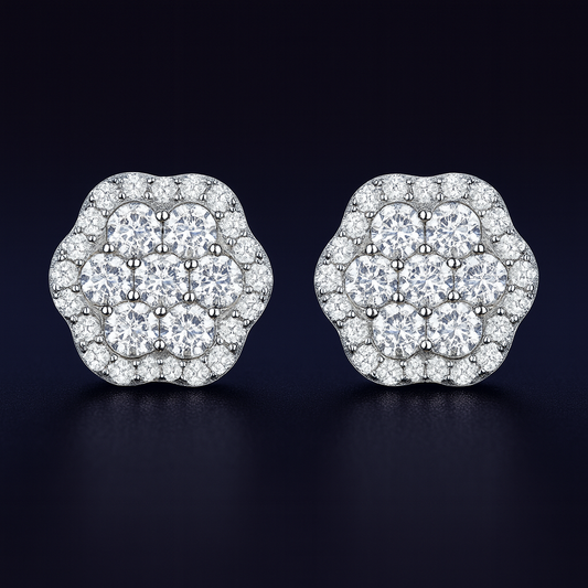 Lotus Moissanite Flower Stud Earrings