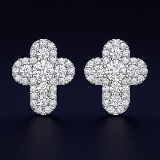 Moissanite Cross Stud Earrings