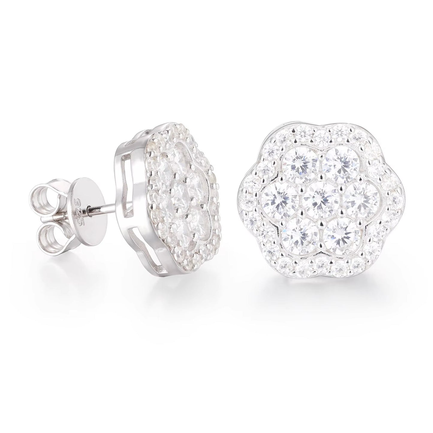 Lotus Moissanite Flower Stud Earrings 