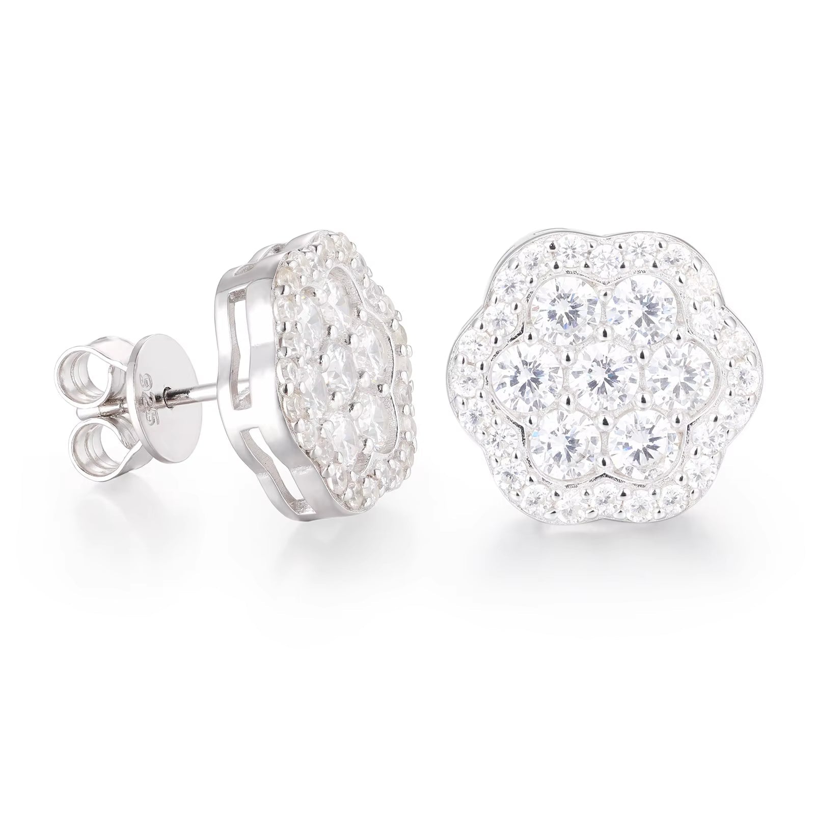 Lotus Moissanite Flower Stud Earrings 