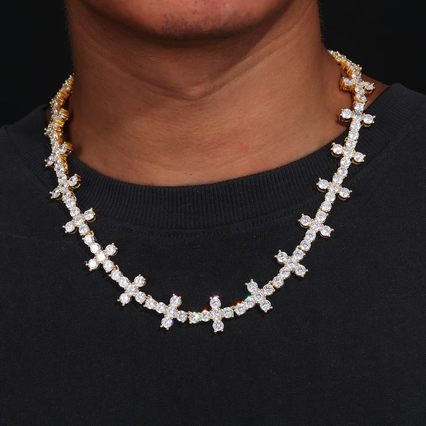 6mm Moissanite Cross Cluster Tennis Chain