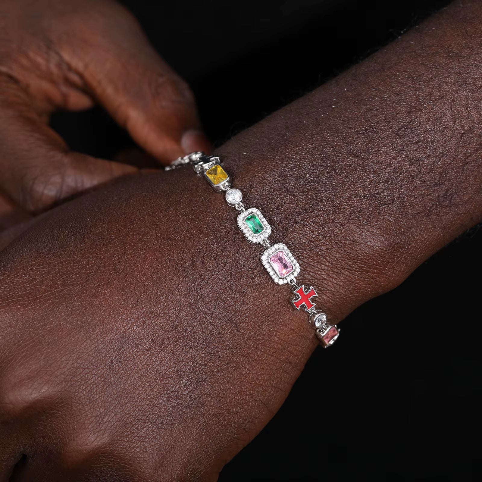 Gemstone Enamel Cross Tennis Bracelet