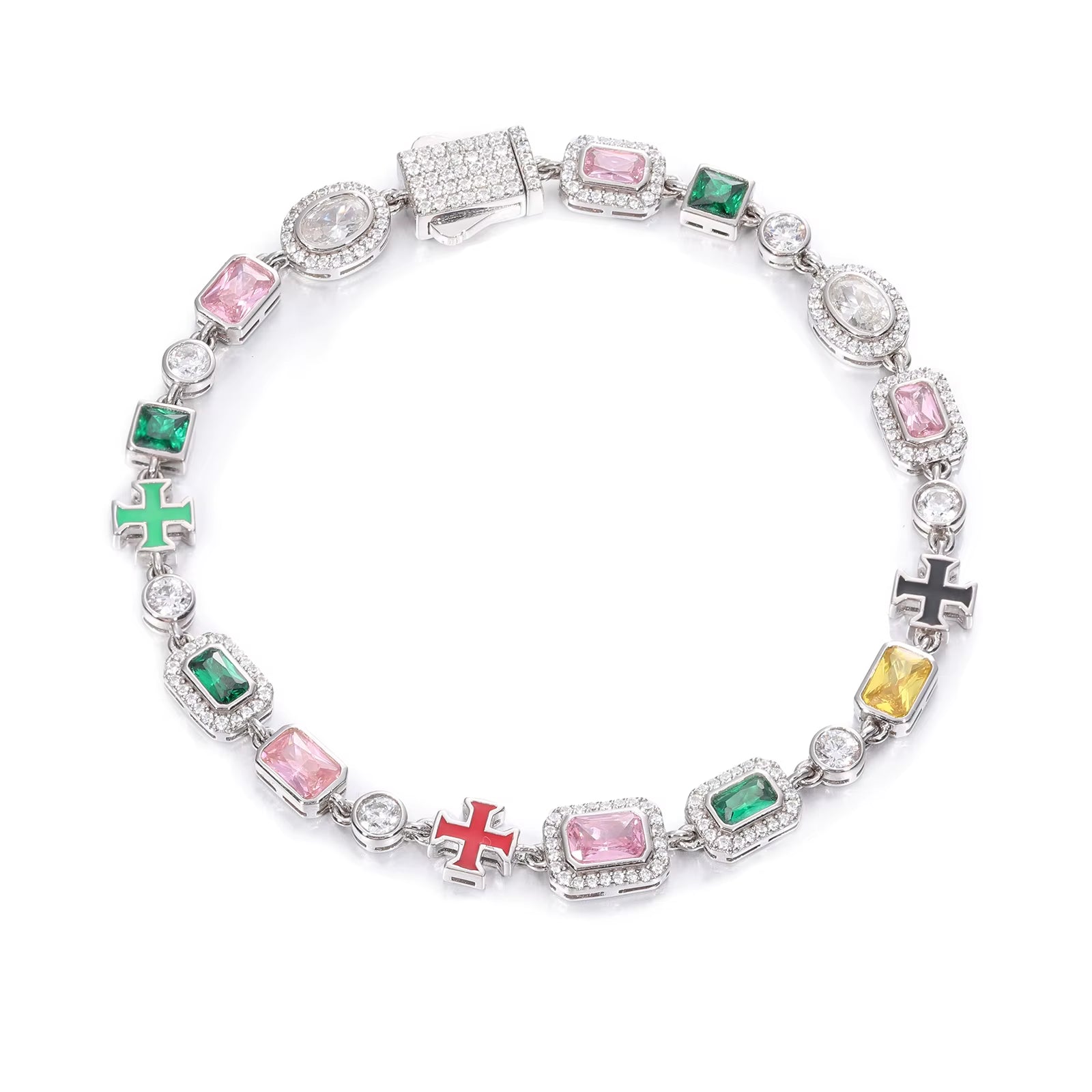 Gemstone Enamel Cross Tennis Bracelet